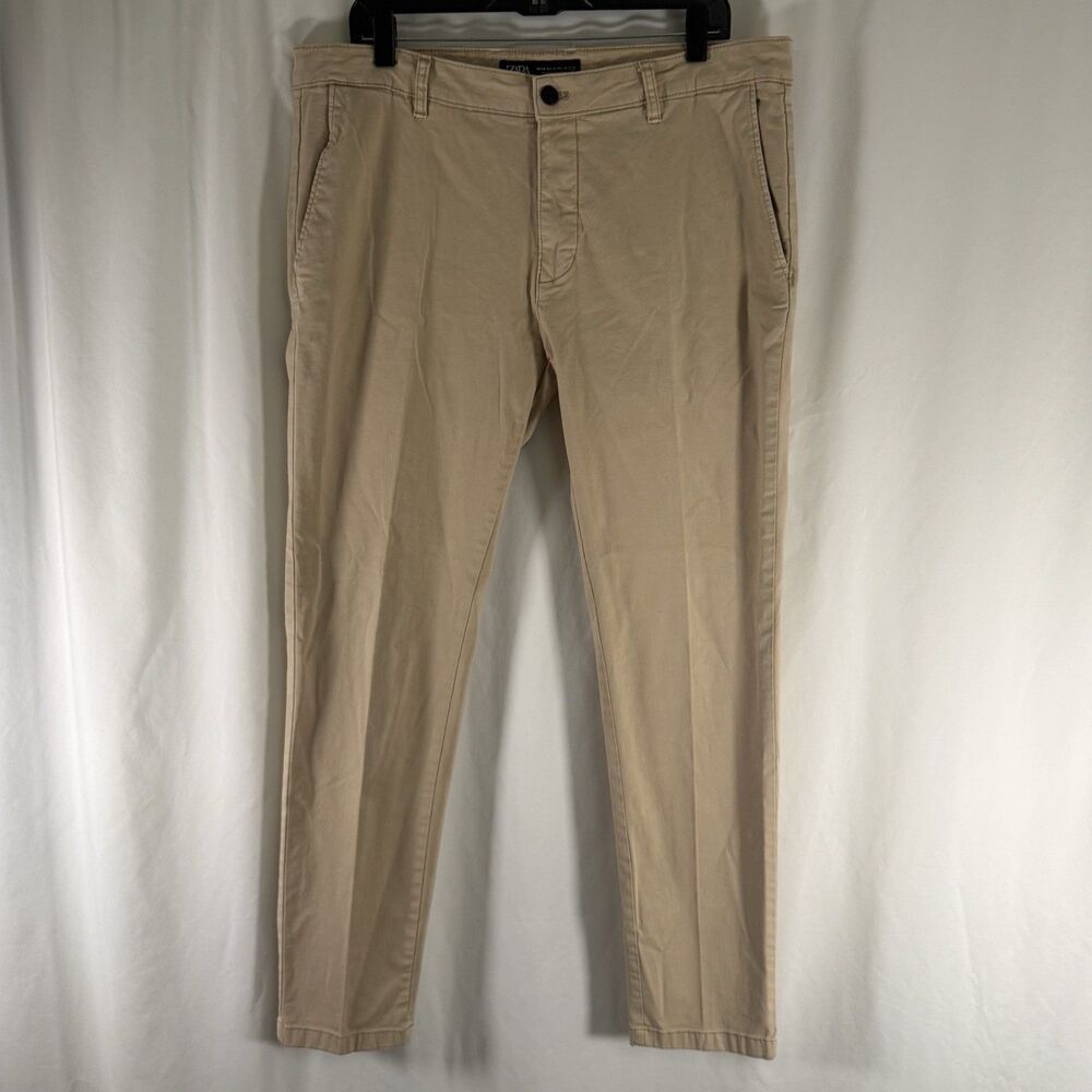 Zara Denim Pants Men's 38 Khaki Flat Front Denimwear Cotton Blend 30" Inseam